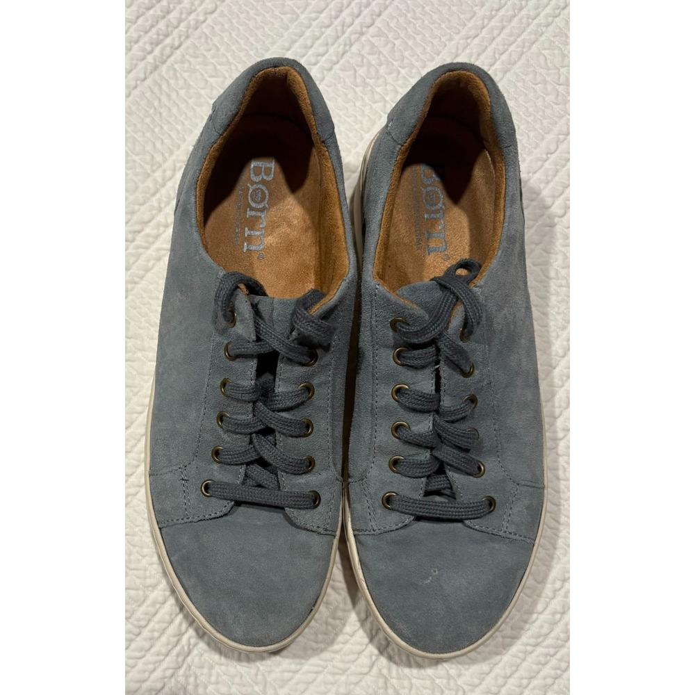 Born Shoes Women's Mira Light Blue Suede Italian Leather Platform Sneakers Sz 10